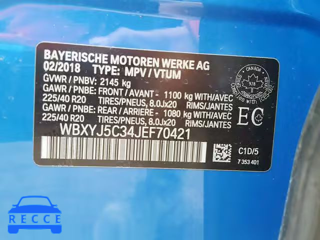 2018 BMW X2 XDRIVE2 WBXYJ5C34JEF70421 image 9