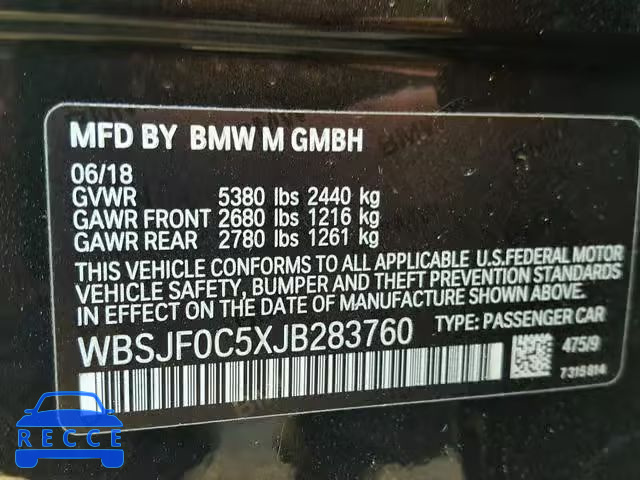 2018 BMW M5 WBSJF0C5XJB283760 image 9
