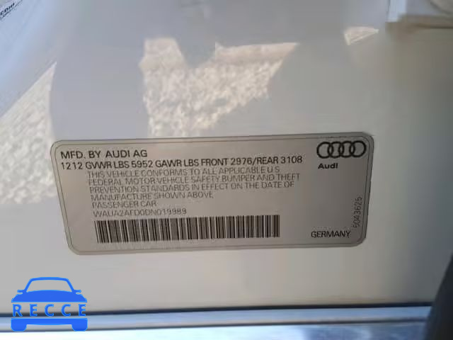 2013 AUDI A8 QUATTRO WAUA2AFD0DN019989 image 9