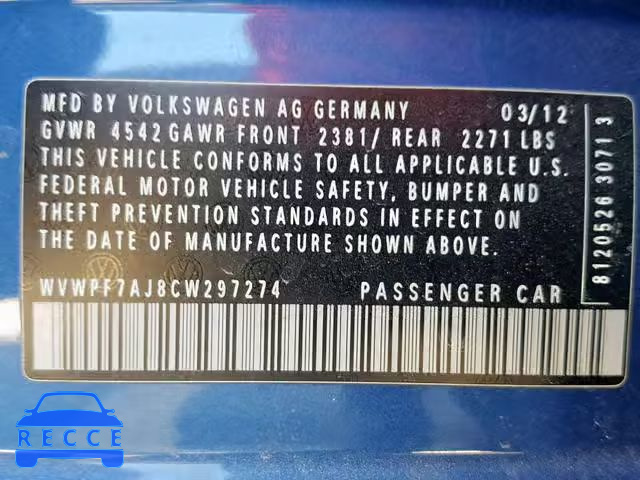 2012 VOLKSWAGEN GOLF R WVWPF7AJ8CW297274 image 9