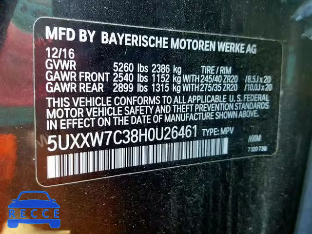 2017 BMW X4 XDRIVEM 5UXXW7C38H0U26461 image 9