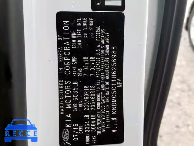 2017 KIA SEDONA EX KNDMC5C11H6256988 зображення 9