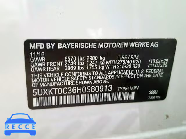 2017 BMW X5 XDR40E 5UXKT0C36H0S80913 зображення 9