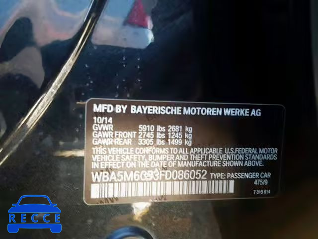 2015 BMW 550 IGT WBA5M6C53FD086052 зображення 9