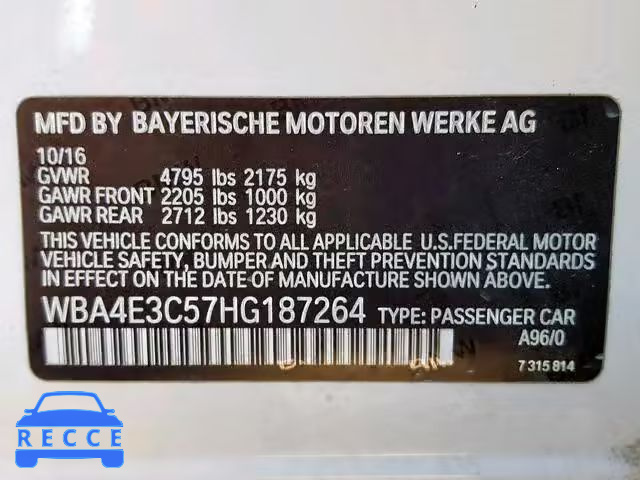 2017 BMW 440I GRAN WBA4E3C57HG187264 зображення 9