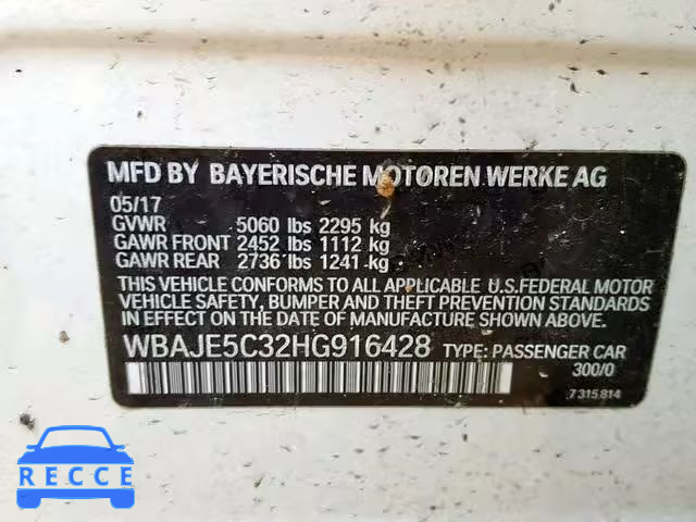 2017 BMW 540 I WBAJE5C32HG916428 image 9