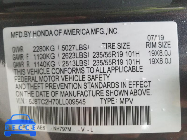 2020 ACURA RDX 5J8TC2H70LL009545 image 9