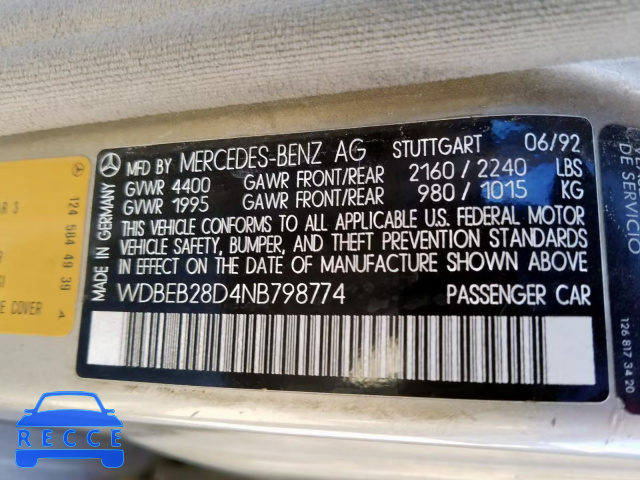 1992 MERCEDES-BENZ 300 D WDBEB28D4NB798774 image 9