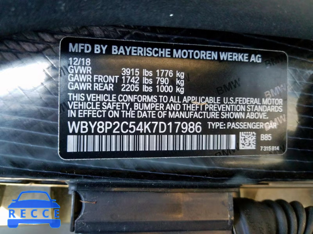 2019 BMW I3 BEV WBY8P2C54K7D17986 image 9