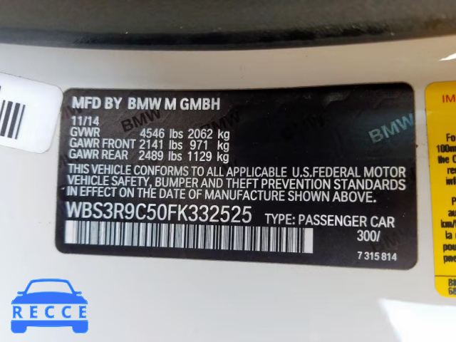 2015 BMW M4 WBS3R9C50FK332525 зображення 9