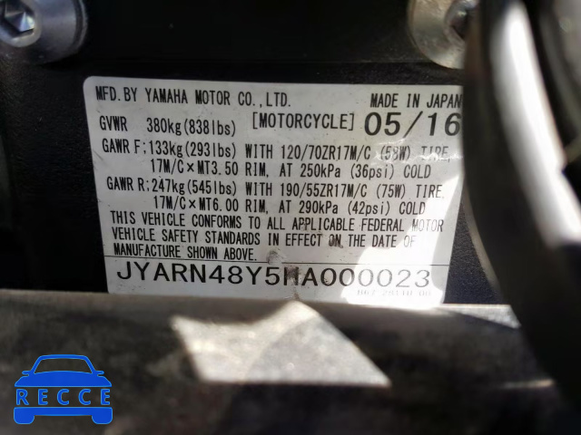 2017 YAMAHA FZ10 C JYARN48Y5HA000023 зображення 9