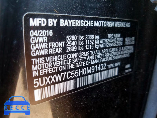 2017 BMW X4 XDRIVEM 5UXXW7C55H0M91432 image 9