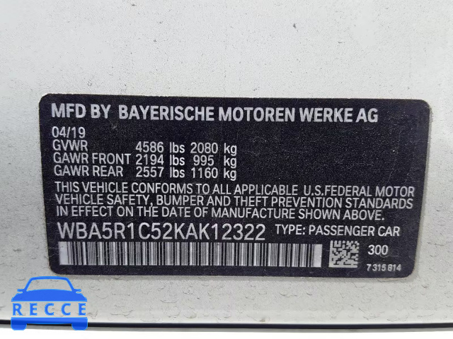2019 BMW 330I WBA5R1C52KAK12322 image 9