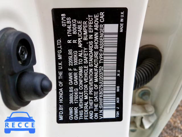 2018 HONDA CIVIC TYPE SHHFK8G79JU203752 image 9
