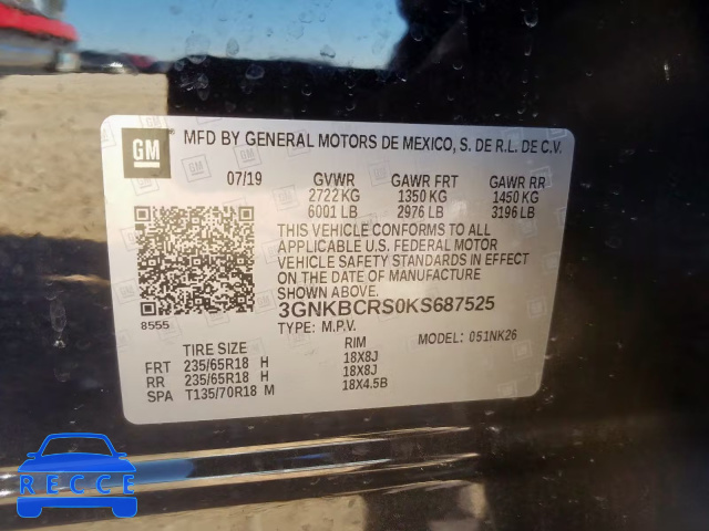 2019 CHEVROLET BLAZER 2LT 3GNKBCRS0KS687525 image 9