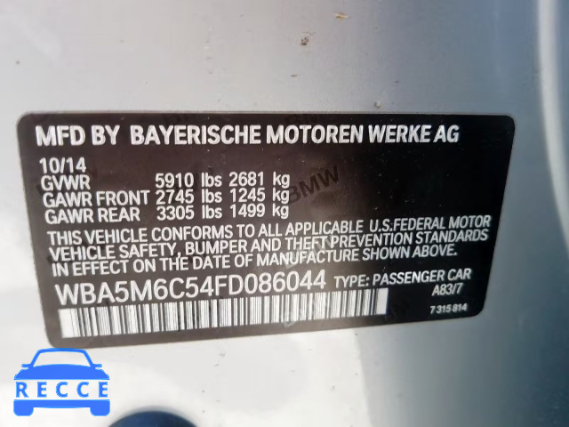 2015 BMW 550 IGT WBA5M6C54FD086044 зображення 9