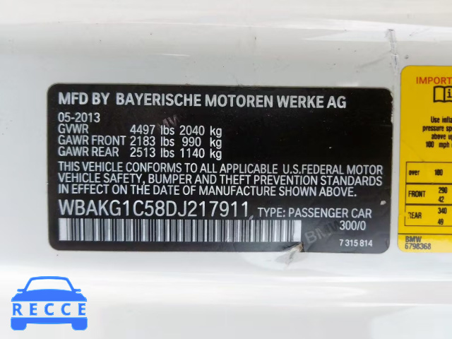 2013 BMW 335 I SULE WBAKG1C58DJ217911 Bild 9