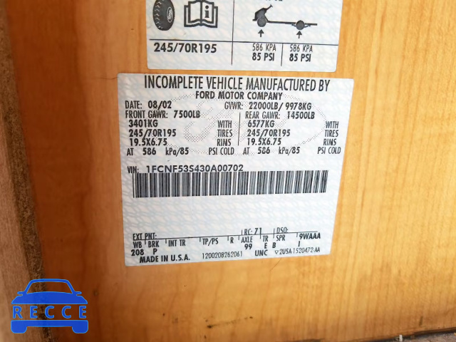 2003 FORD SEABREEZE 1FCNF53S430A00702 Bild 9