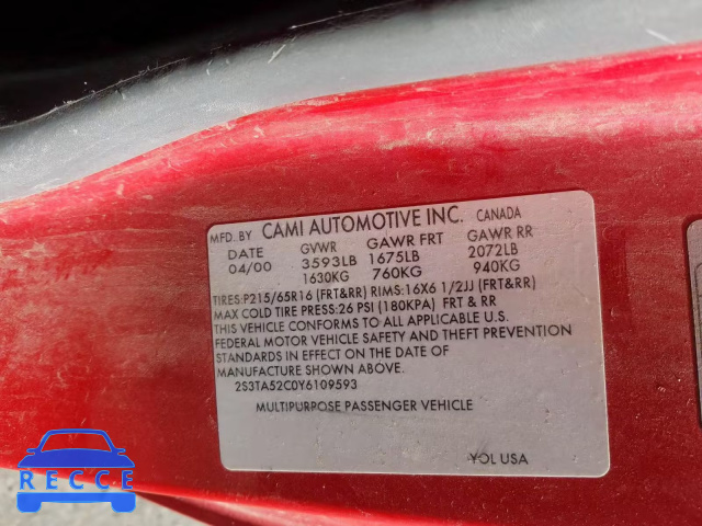 2000 SUZUKI VITARA JLX 2S3TA52C0Y6109593 image 9