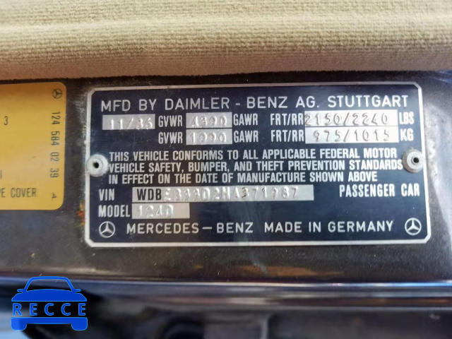 1987 MERCEDES-BENZ 300 DT WDBEB33D2HA371987 image 9