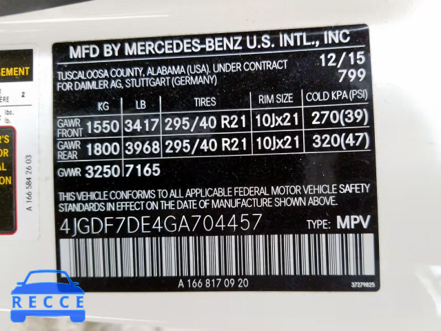 2016 MERCEDES-BENZ GL 550 4MA 4JGDF7DE4GA704457 image 9