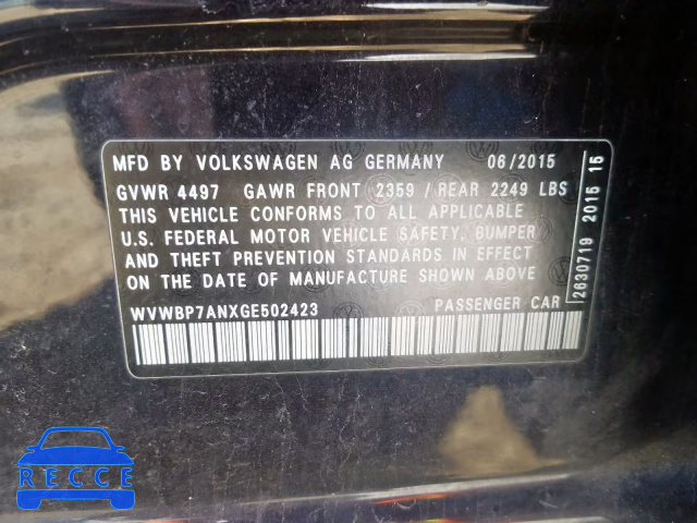 2016 VOLKSWAGEN CC BASE WVWBP7ANXGE502423 зображення 9