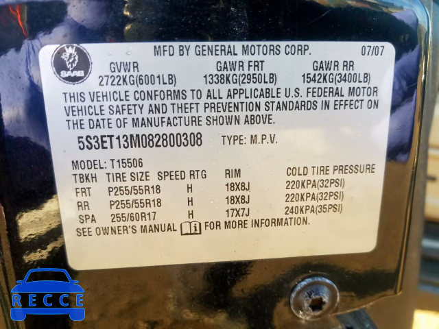 2008 SAAB 9-7X 5.3I 5S3ET13M082800308 image 9