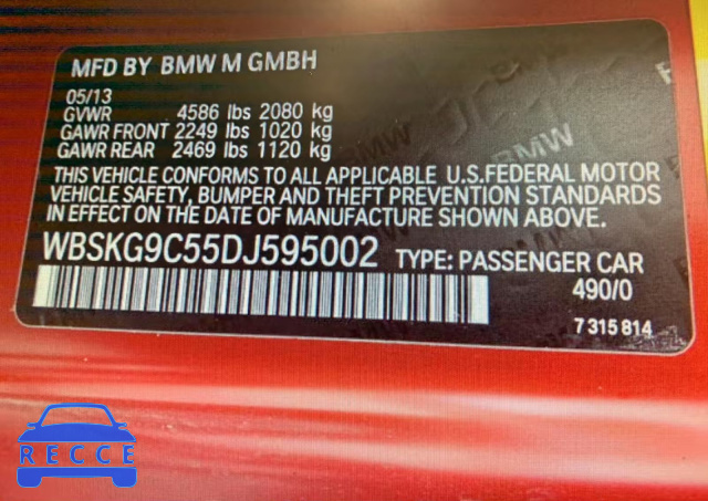 2013 BMW M3 WBSKG9C55DJ595002 image 9