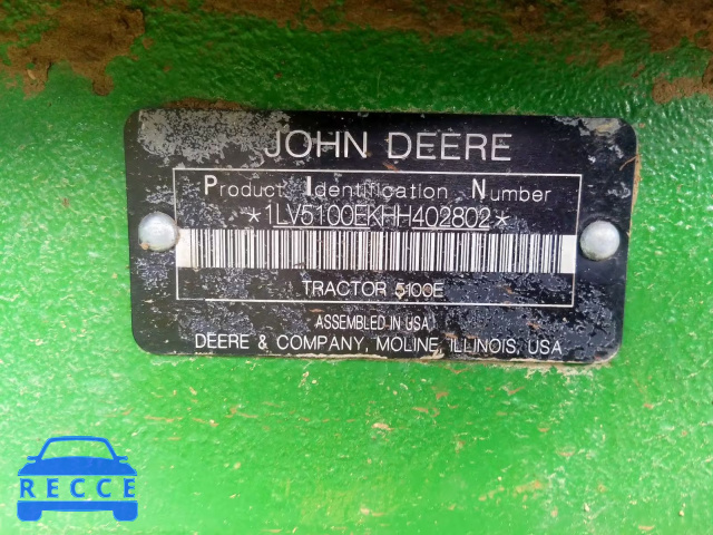 2017 JOHN DEERE TRACTOR 1LV5100EKHH402802 image 9