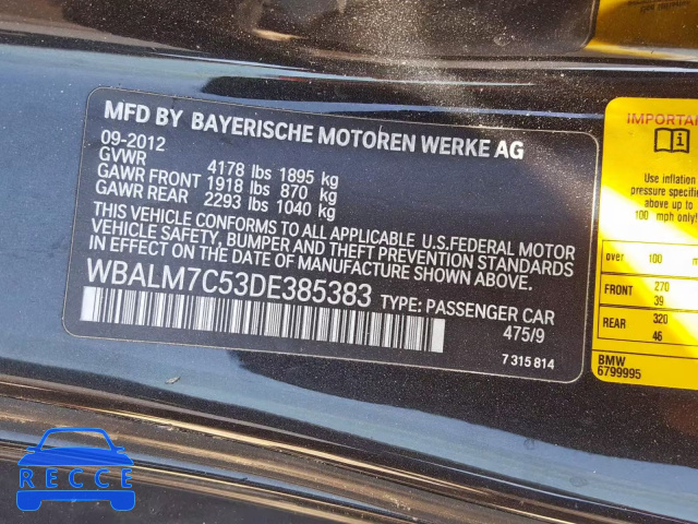 2013 BMW Z4 SDRIVE3 WBALM7C53DE385383 image 9