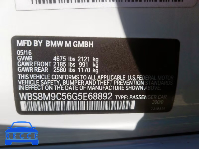 2016 BMW M3 WBS8M9C56G5E68892 image 9