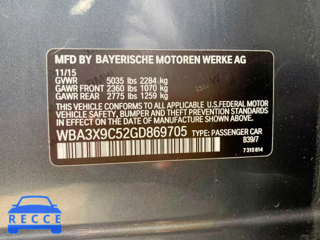 2016 BMW 335 XIGT WBA3X9C52GD869705 зображення 9