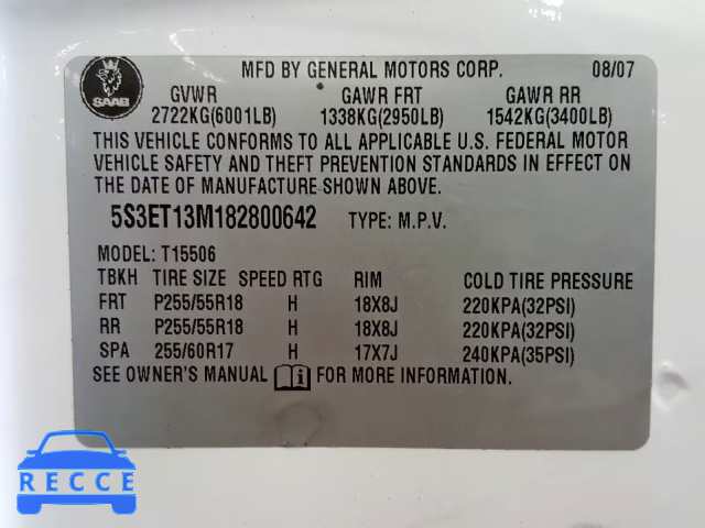 2008 SAAB 9-7X 5.3I 5S3ET13M182800642 image 9