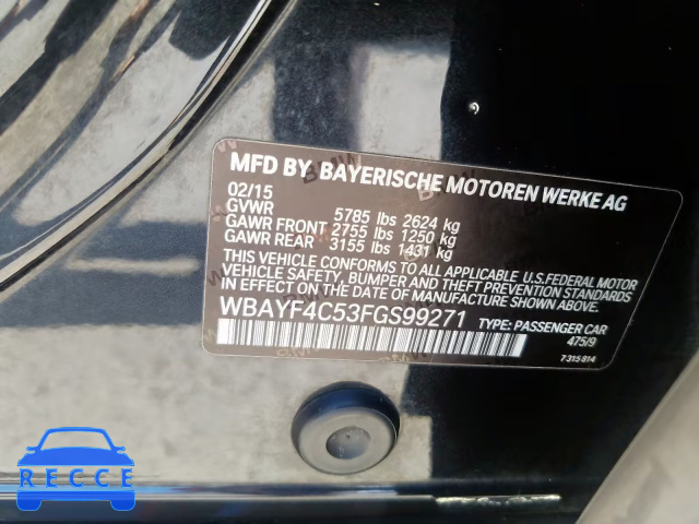 2015 BMW 740 LXI WBAYF4C53FGS99271 image 9