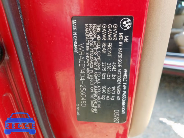 1987 BMW M6 WBAEE1404H2560480 image 9