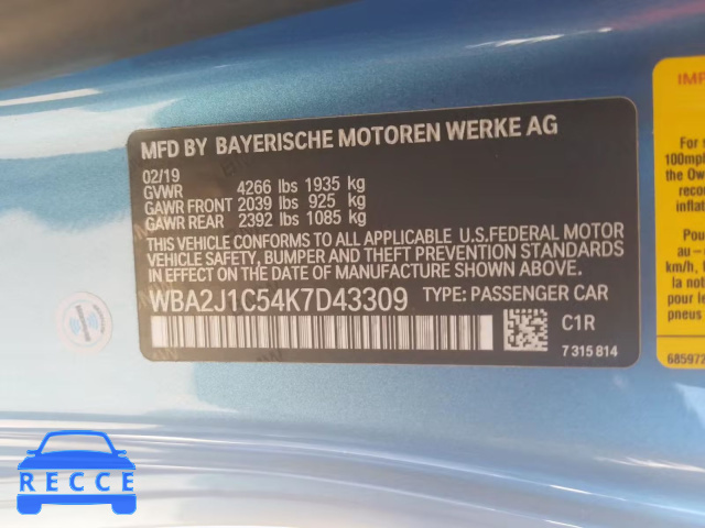 2019 BMW 230I WBA2J1C54K7D43309 Bild 9
