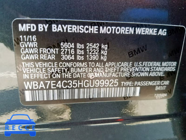 2017 BMW 740 XI WBA7E4C35HGU99925 image 9