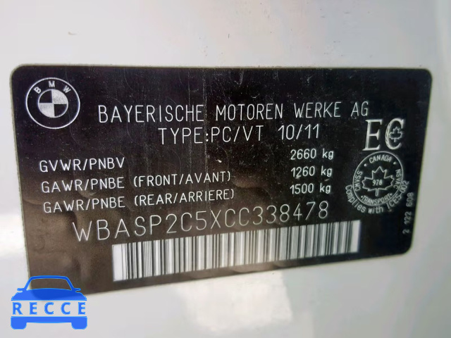 2012 BMW 535 XIGT WBASP2C5XCC338478 зображення 9