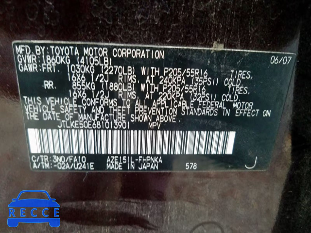 2008 TOYOTA XB JTLKE50E681013901 Bild 9