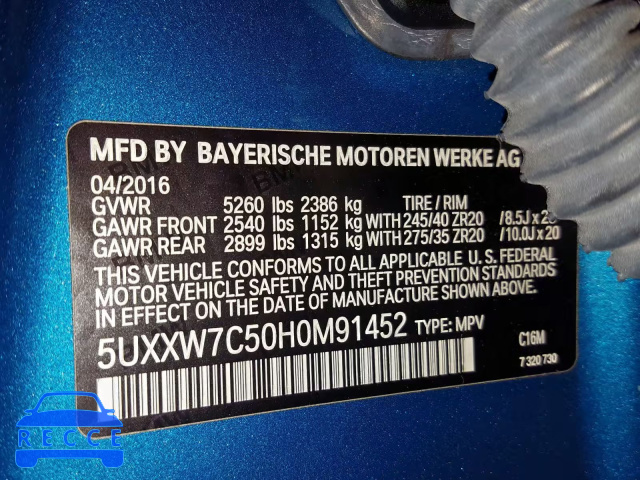 2017 BMW X4 XDRIVEM 5UXXW7C50H0M91452 image 9