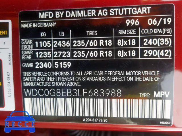 2020 MERCEDES-BENZ GLC 300 4M WDC0G8EB3LF683988 Bild 9