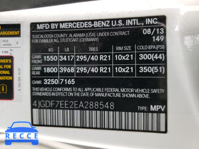 2014 MERCEDES-BENZ GL 63 AMG 4JGDF7EE2EA288548 image 9