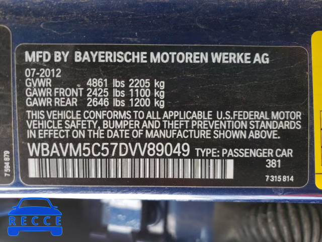 2013 BMW X1 XDRIVE3 WBAVM5C57DVV89049 image 9