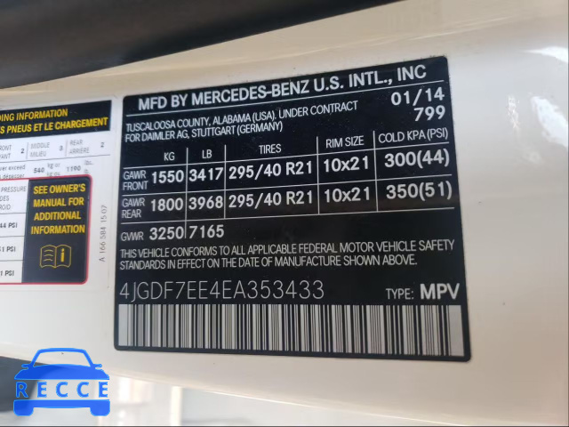 2014 MERCEDES-BENZ GL 63 AMG 4JGDF7EE4EA353433 зображення 9