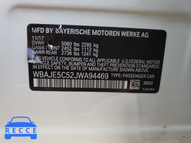 2018 BMW 540I WBAJE5C52JWA94469 зображення 9