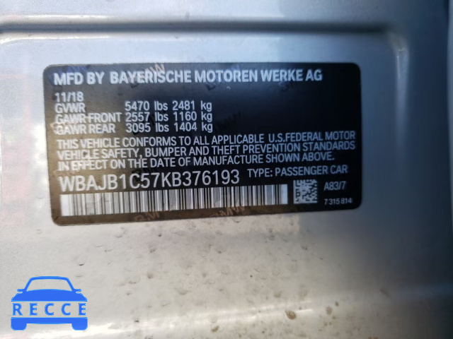2019 BMW 530XE WBAJB1C57KB376193 image 9