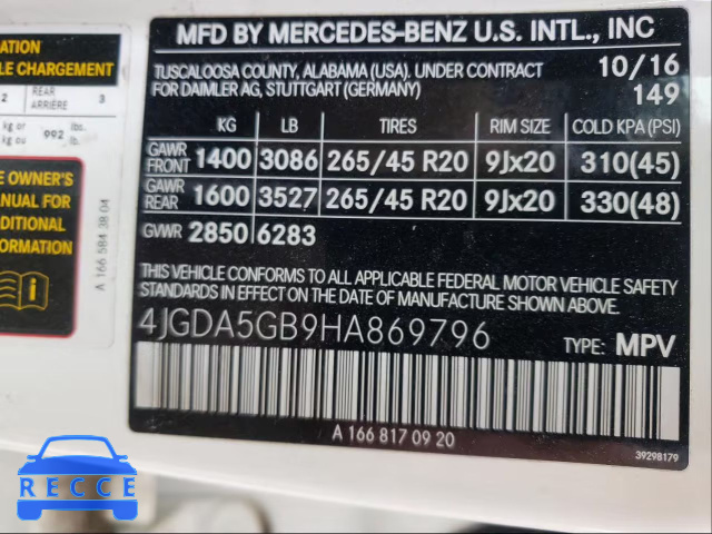 2017 MERCEDES-BENZ GLE 400 4M 4JGDA5GB9HA869796 image 9