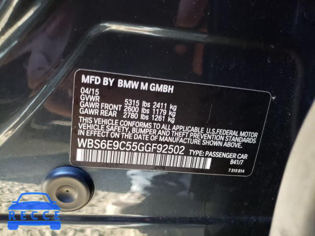2016 BMW M6 GRAN CO WBS6E9C55GGF92502 зображення 9