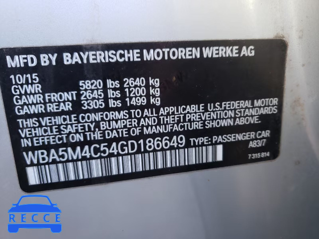 2016 BMW 535 XIGT WBA5M4C54GD186649 зображення 9