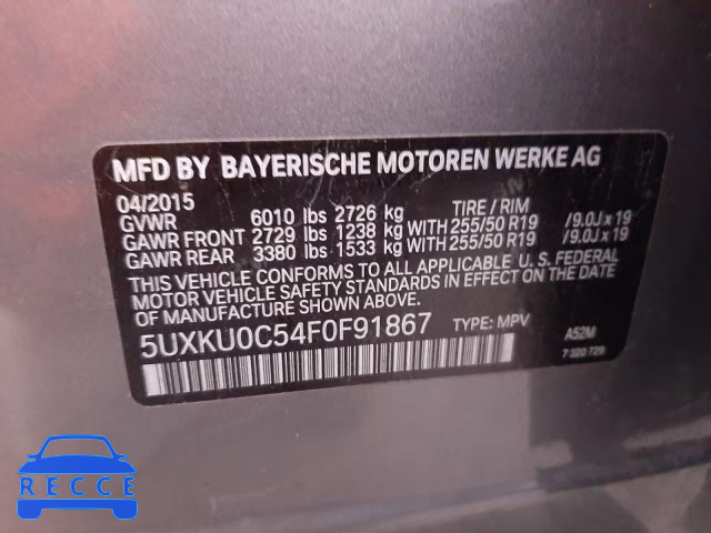 2015 BMW X6 SDRIVE3 5UXKU0C54F0F91867 image 9